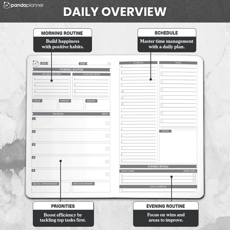 Panda Planner 2026 Business Planner â€“ Undated Daily Work Planner for Professionals & Entrepreneurs â€“ 90 Day Organizer with Goals, KPI Tracker, Monthly Weekly Layout â€“ Compact 8.25â€ x 5.75â€ (Black) - Image 2